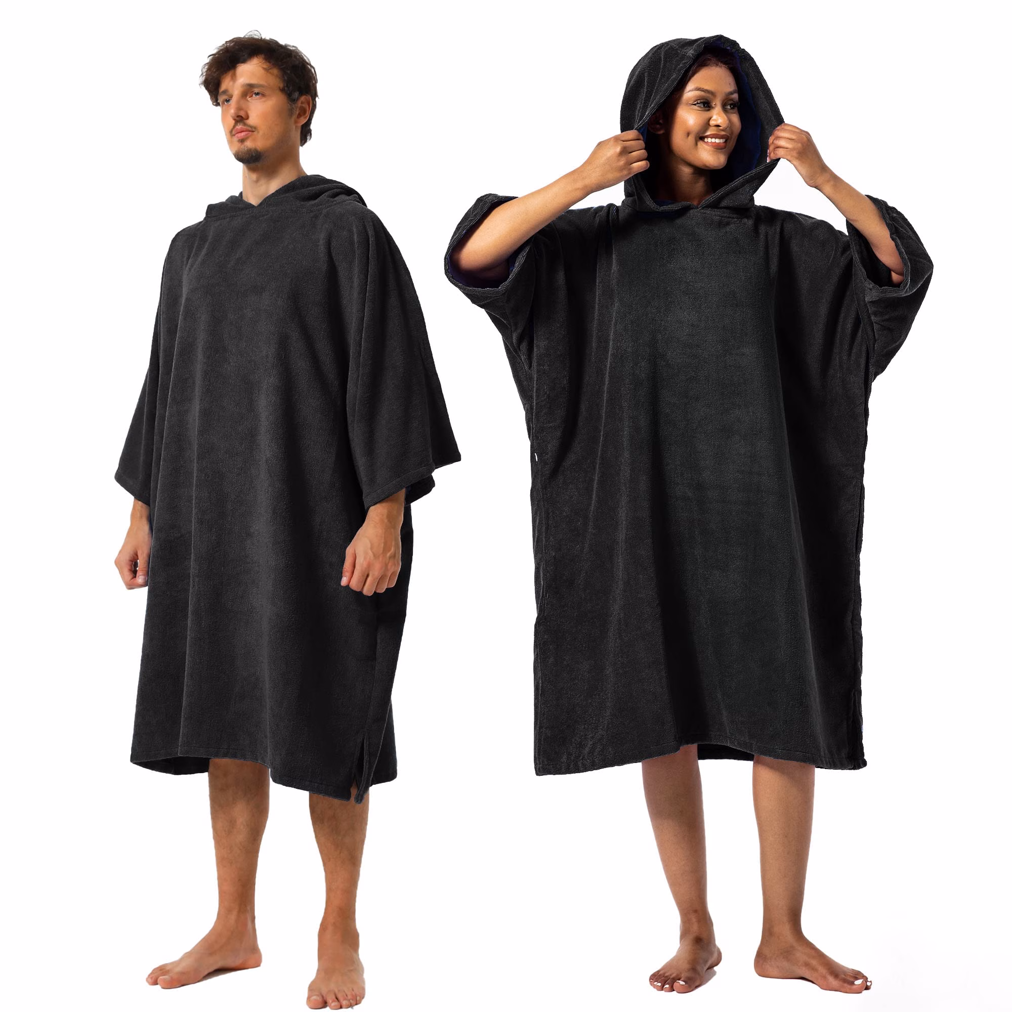 Winthome Changing Bath Robe, Surf Poncho Towel with hooded 02 - Black M