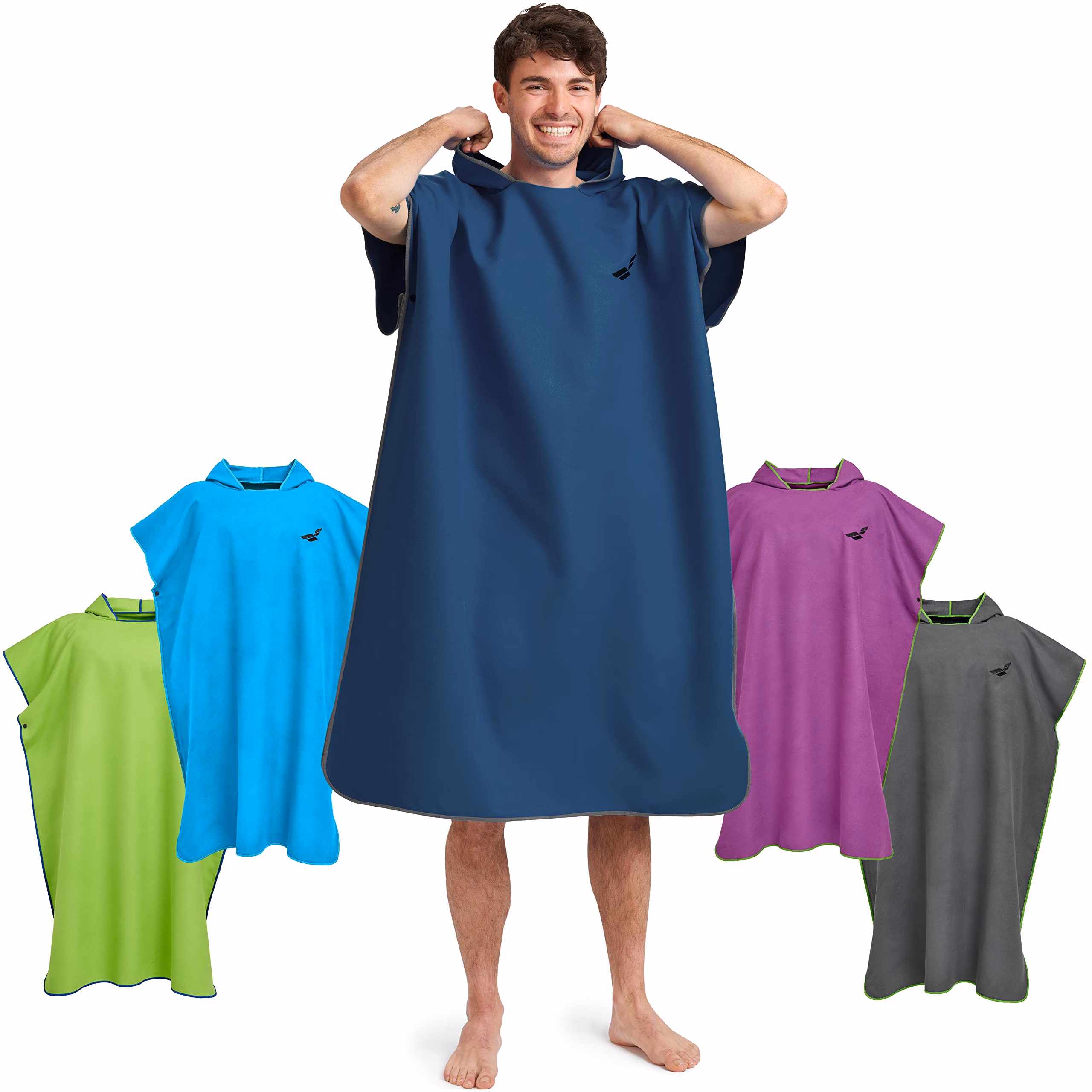 Fit-Flip Changing Robe - Microfibre Swim and Surf Poncho – Beach Robes Adult - Quick Dry Hooded Swimming Towel for Men and Women 01-Medium 16 - Deepblue-gray