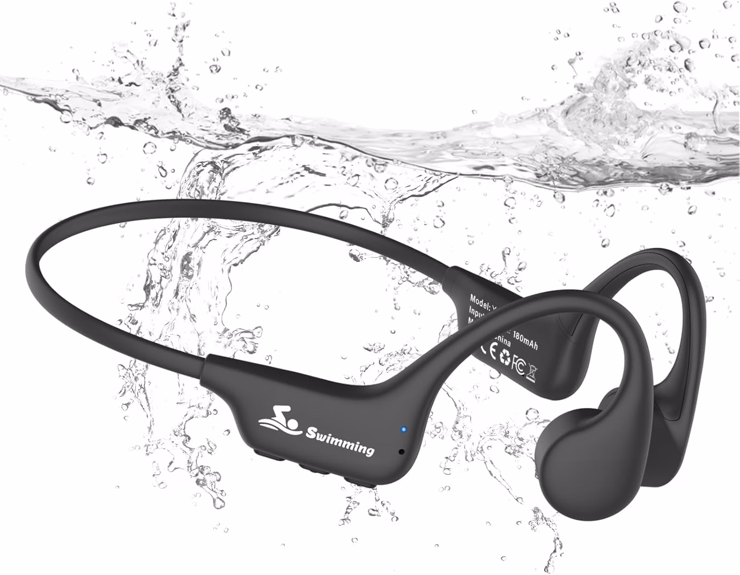 ANSTEN Swimming Headphones, IPX8 Waterproof Swimming Headphones with MP3 Player, 8GB Memory, Bone Sound Headphones, Bluetooth 5.4 for Running, Cycling, Surfing Black