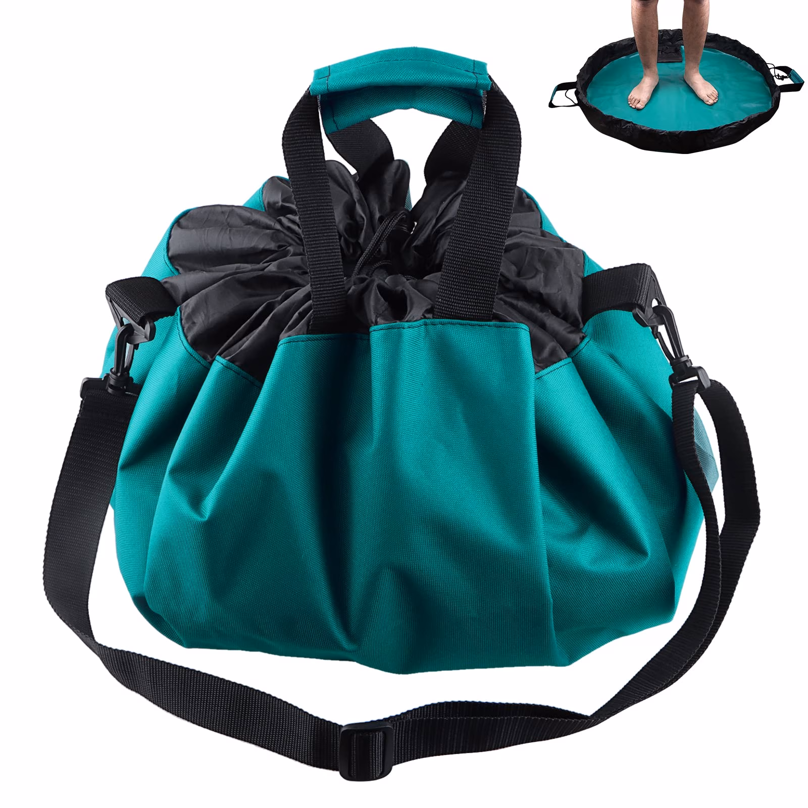 Wetsuit Changing Mat, Portable Large Beach Dry Bag Waterproof Wetsuit Bag | Surf Changing Mat with Wrap Handle, Adjustable Detachable Shoulder Strap, Drawstring and Pocket for Surfing Diving Swimming Green