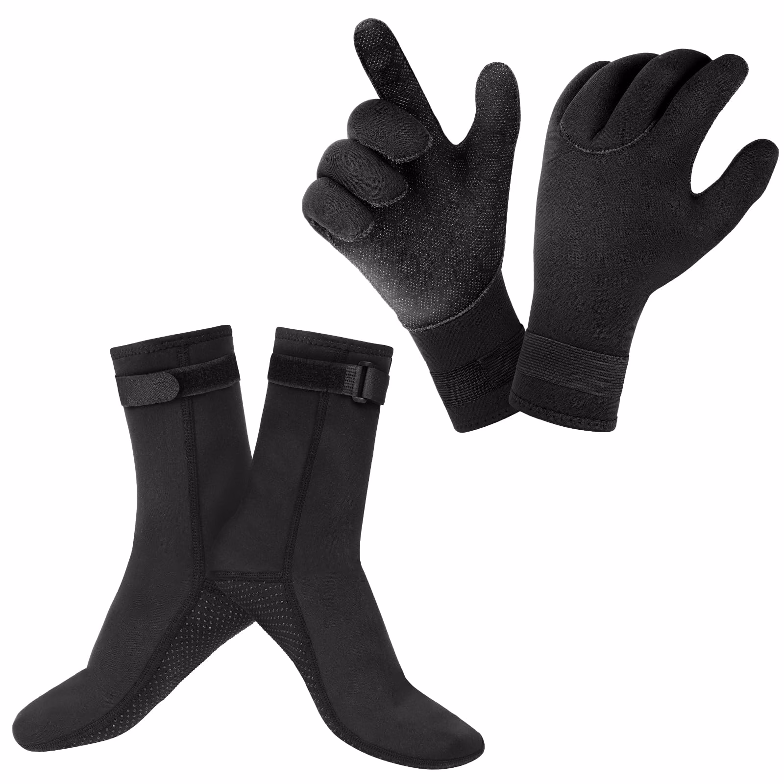 AUAUY Elastic Neoprene Gloves Kit, Unisex 3 mm Thermal Wetsuit Gloves | Elastic Wrist and Anti-Slip Particles, for Diving Snorkeling Surfing Paddle Kayaking Swimming Diving Gloves and Socks L